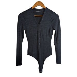 Abercrombie & Fitch Soft A&F Cozy Black & Blue Long Sleeve Bodysuit
